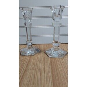 Val St.Lambert Art Glass Crystal Candlestick 7" Pair
